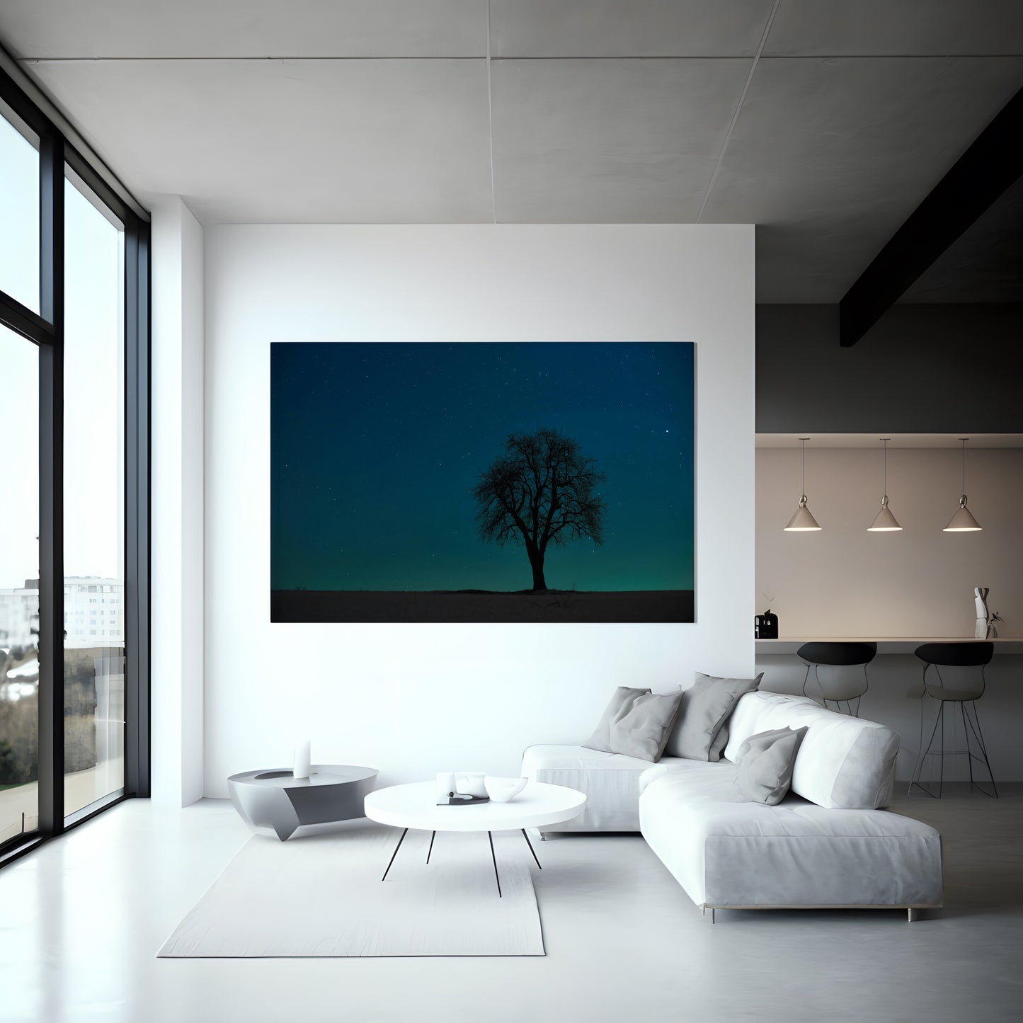 Starry Night Tree Art Print: Dreamy Sky Landscape with Stars Wall Decor