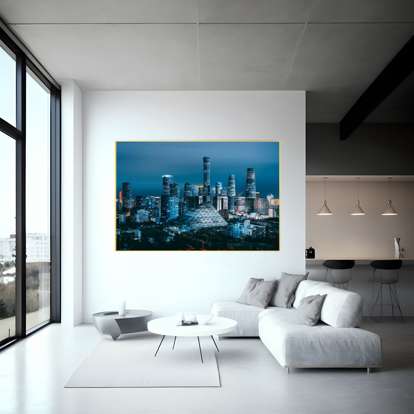 Skyline at Night: Vibrant Cityscape Print | Radiant Night Lights Wall Decor