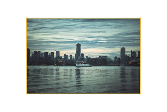 Cityscape Charm: Canvas Prints of Cloudy Sky & Coastal Yacht