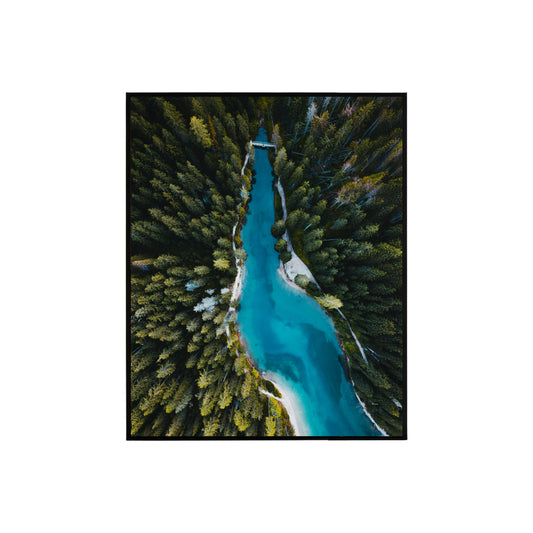 Aerial View of River Flowing Through Forest – Serene Landscape Print