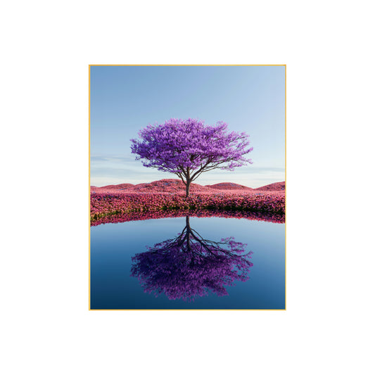 Purple Tree Reflection Print | Vibrant Nature Art | Artistic Water Reflection Wall Decor | Unique Home Decoration