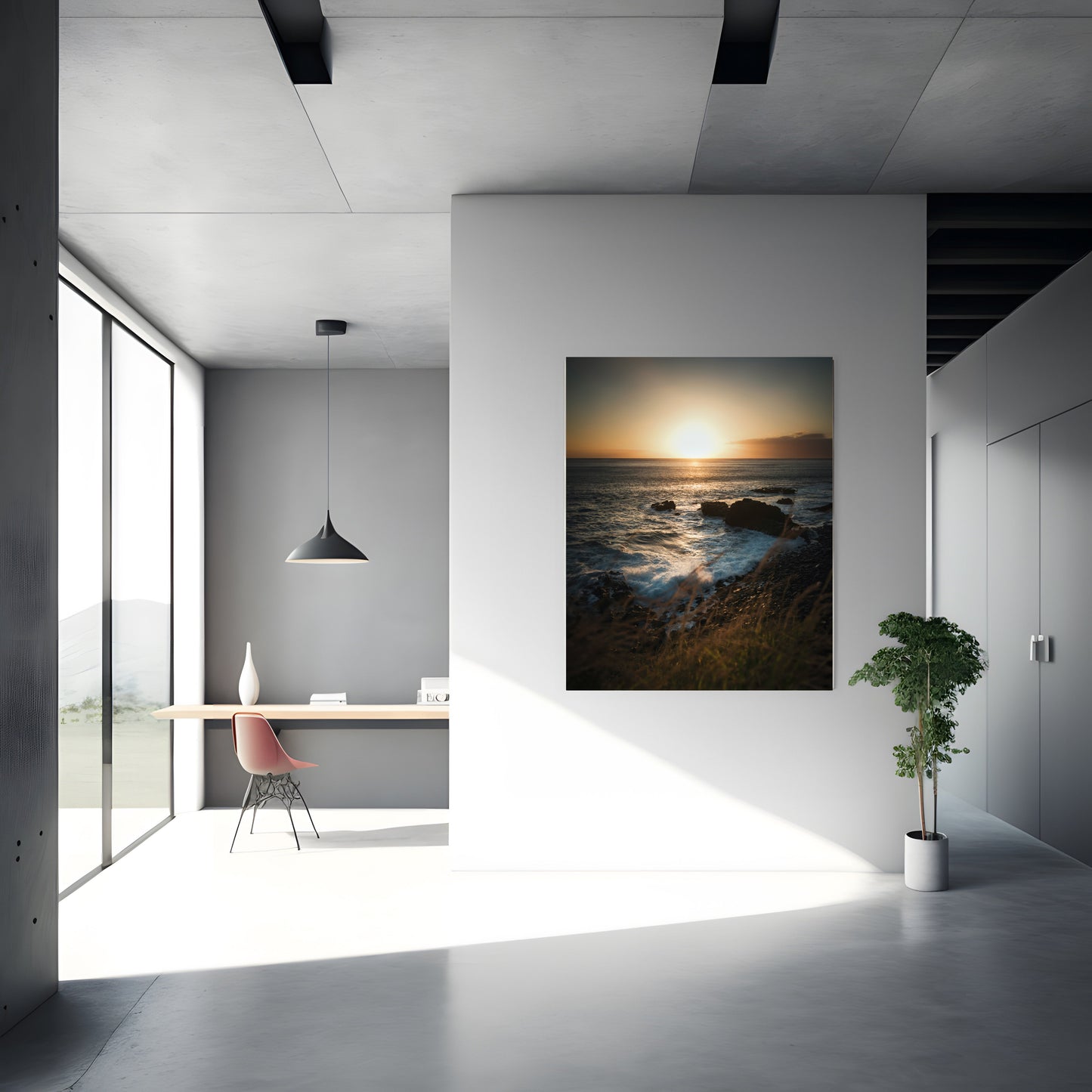 Golden Sunset Beach Print – Coastal Wall Art, Serene Ocean Scenery