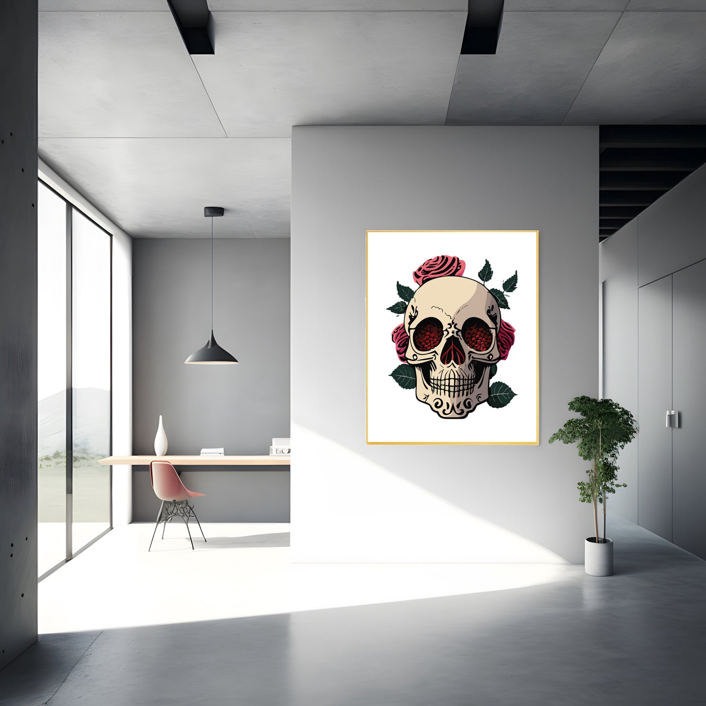 Skull with Roses Photo Poster or Canvas - Gothic Art Print"