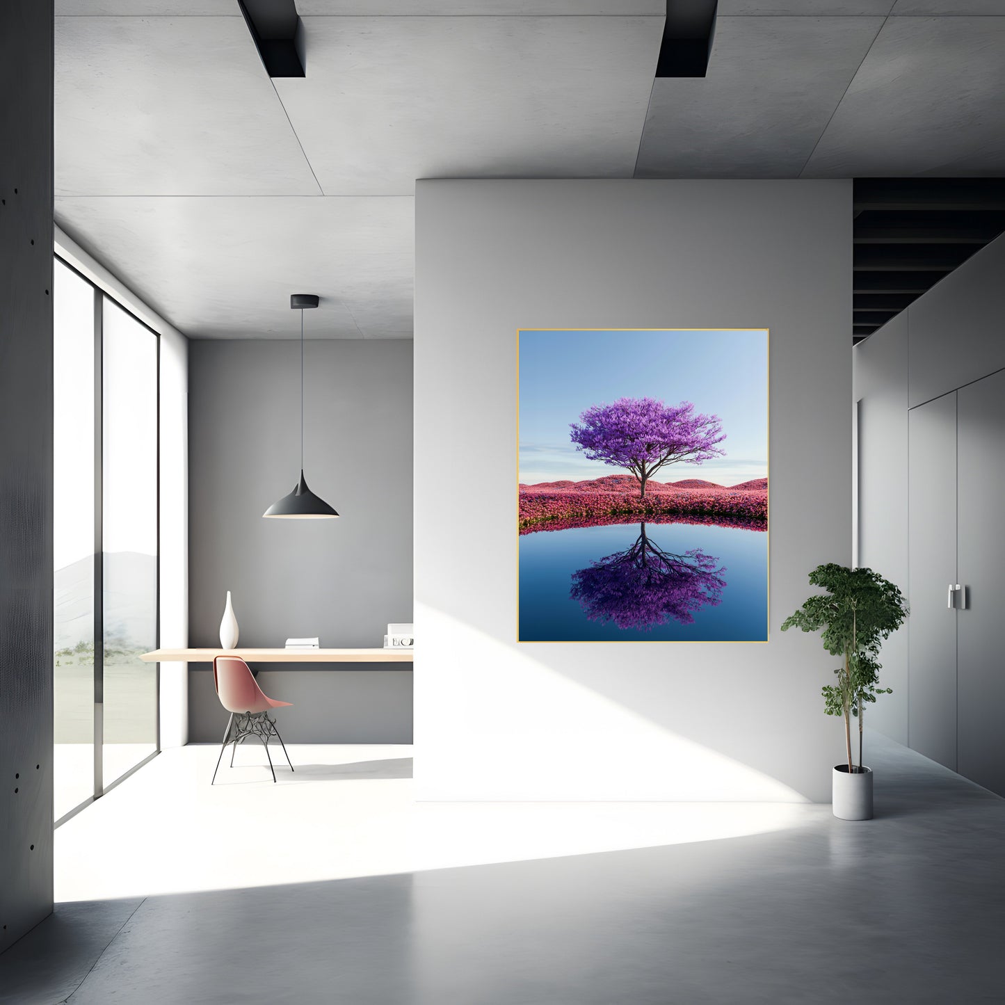 Purple Tree Reflection Print | Vibrant Nature Art | Artistic Water Reflection Wall Decor | Unique Home Decoration