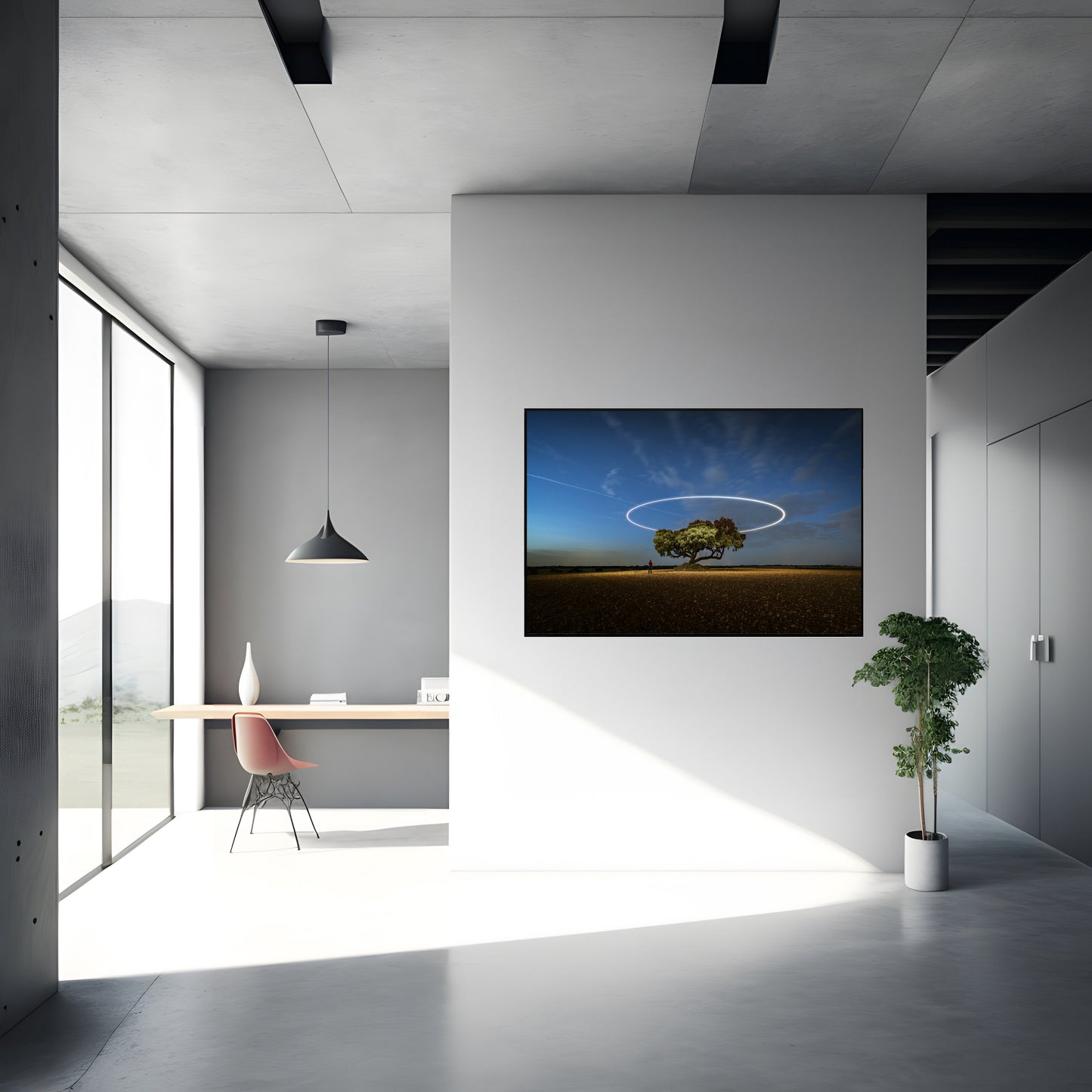 Tree Beneath Starry Sky with Light Trails – Enchanting Nightscape Print