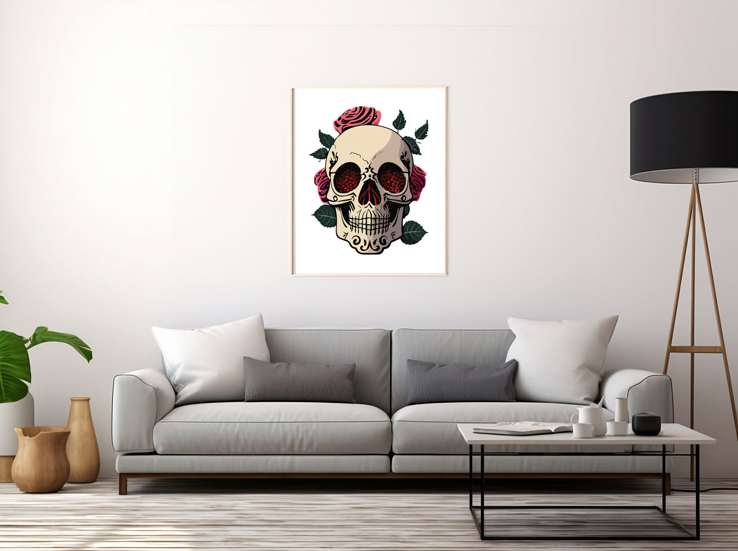 Skull with Roses Photo Poster or Canvas - Gothic Art Print"