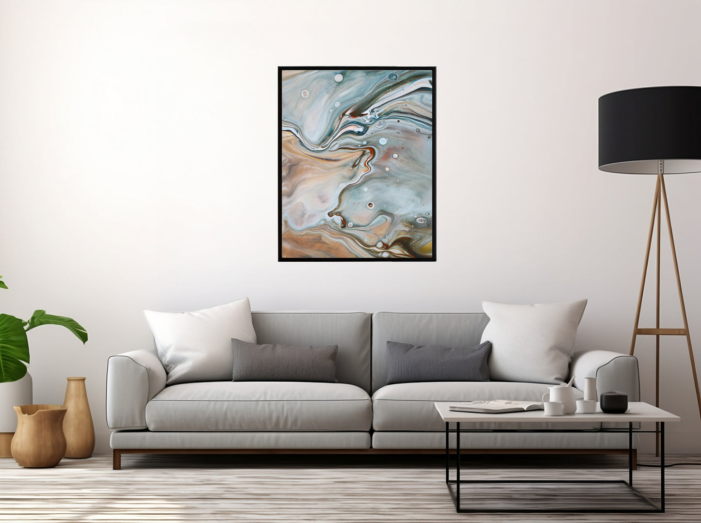 Abstract Painting in Light Blue and Matte Tones