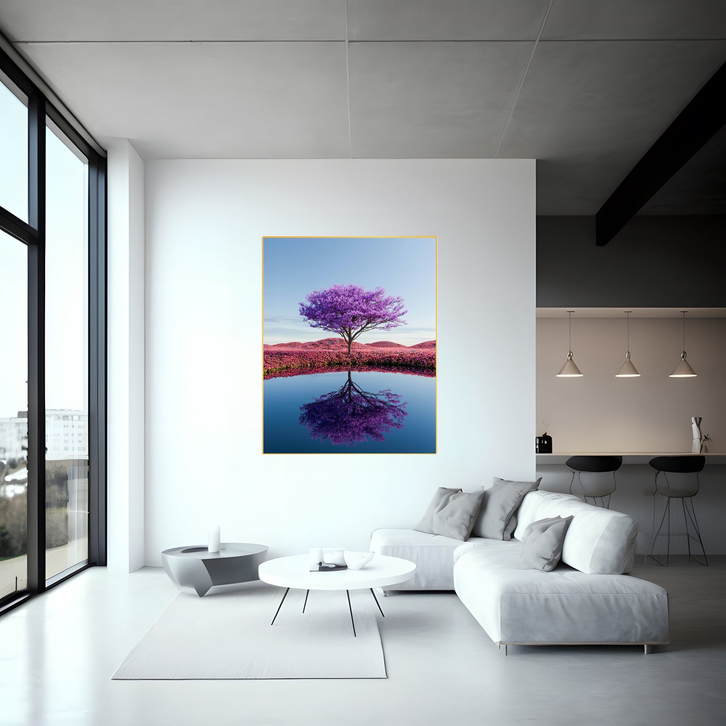 Purple Tree Reflection Print | Vibrant Nature Art | Artistic Water Reflection Wall Decor | Unique Home Decoration