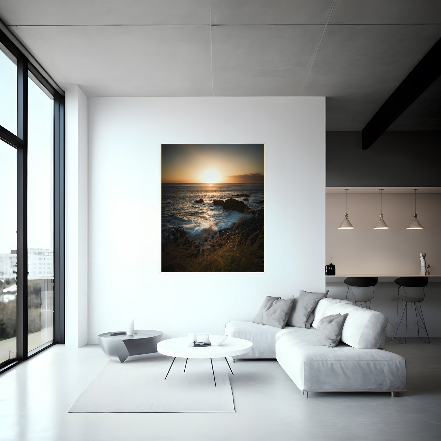 Golden Sunset Beach Print – Coastal Wall Art, Serene Ocean Scenery