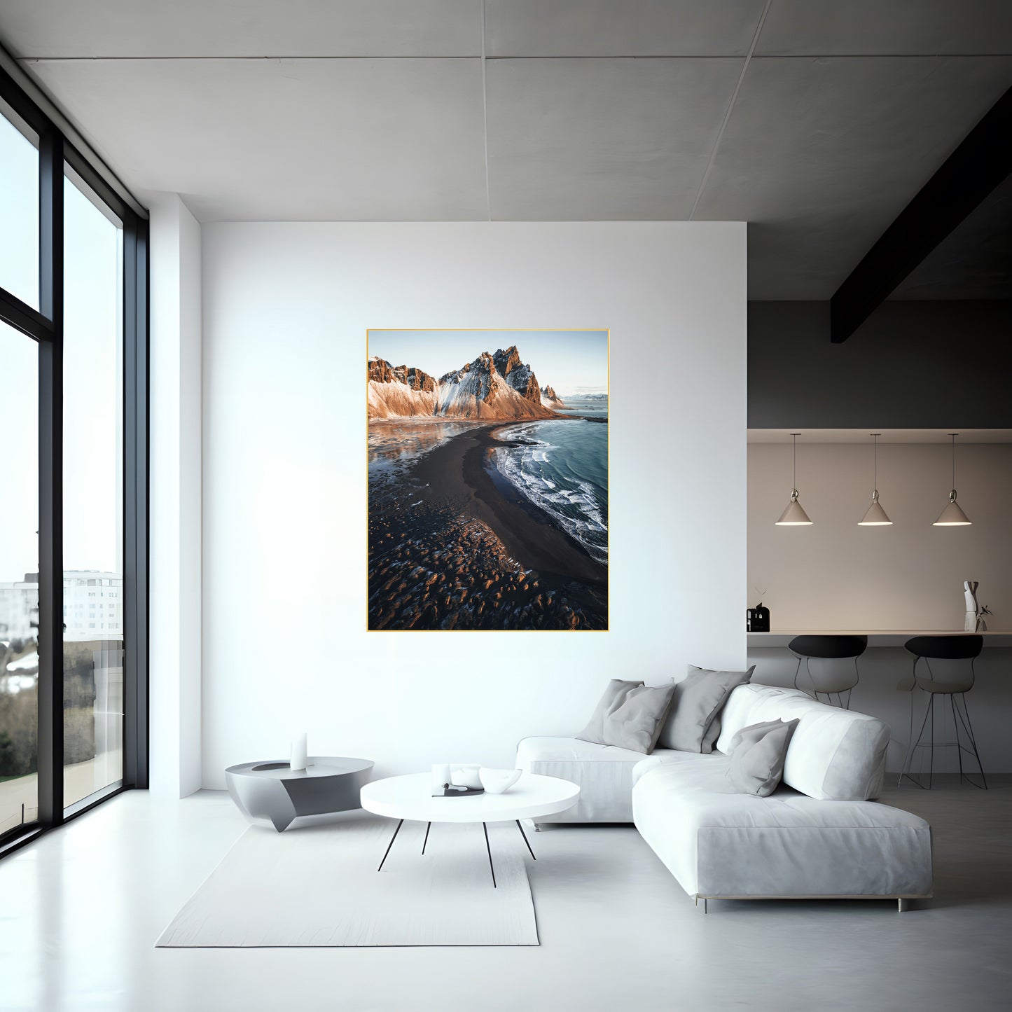 Beach with Mountain Print | Stunning Coastal and Mountain Landscape | Serene Nature Photography | Coastal Wall Art