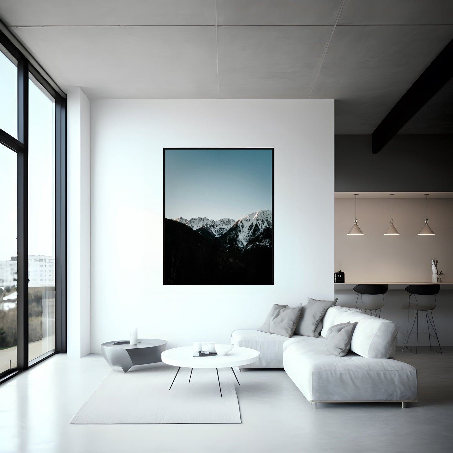 Snow-Capped Mountains with Shadow - Serene Winter Landscape Print