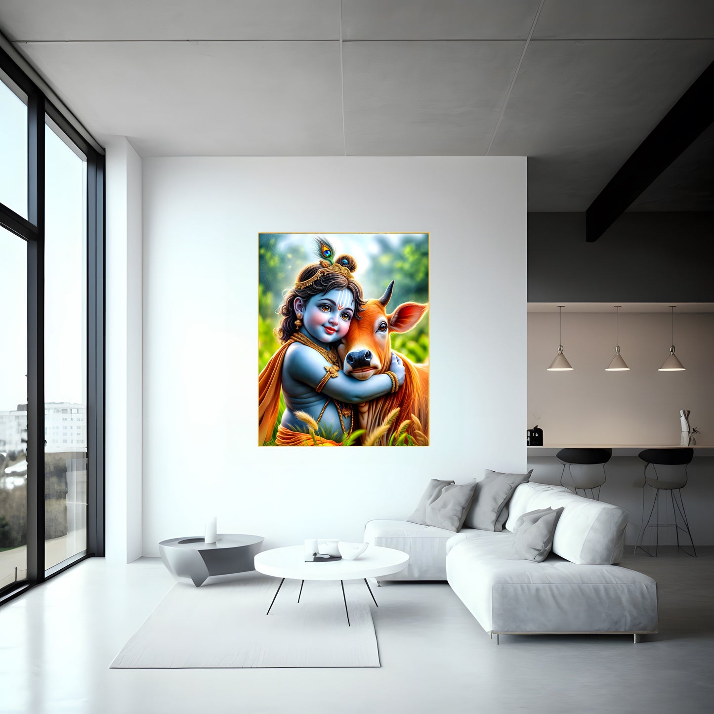 Shri Krishna with Cow Photo – Divine Wall Art & Spiritual Canvas Print