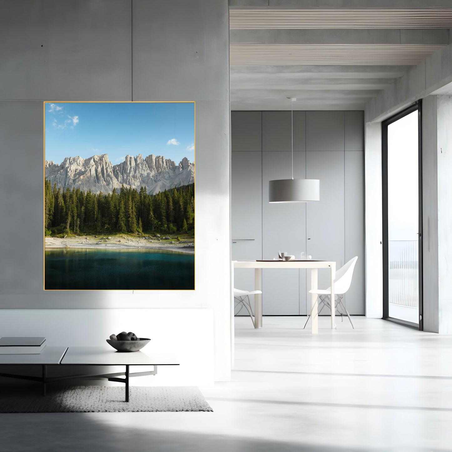 Print of Serene Mountains with River: Captivating Landscape Print | Tranquil Nature Art | Scenic Wall Decor