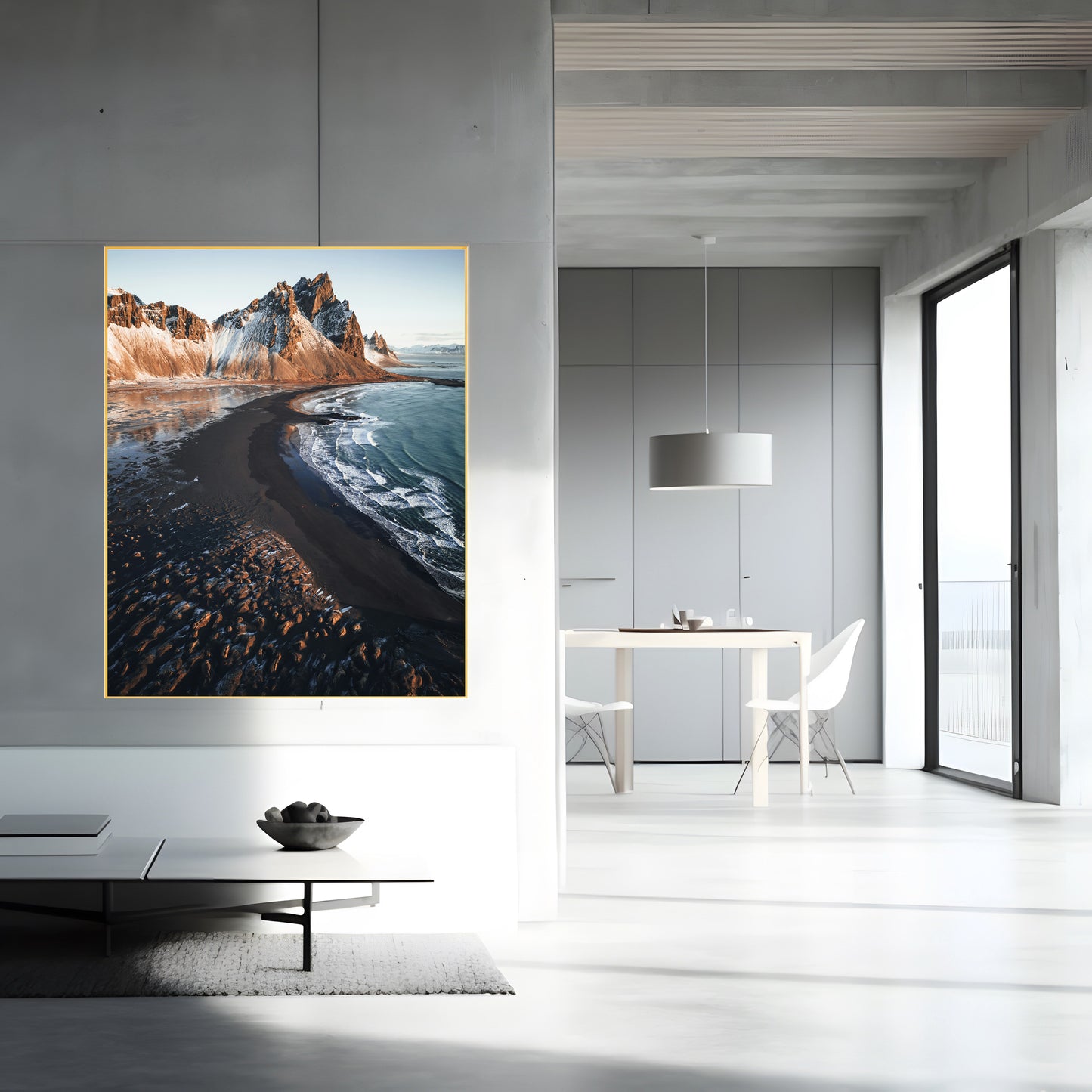 Beach with Mountain Print | Stunning Coastal and Mountain Landscape | Serene Nature Photography | Coastal Wall Art