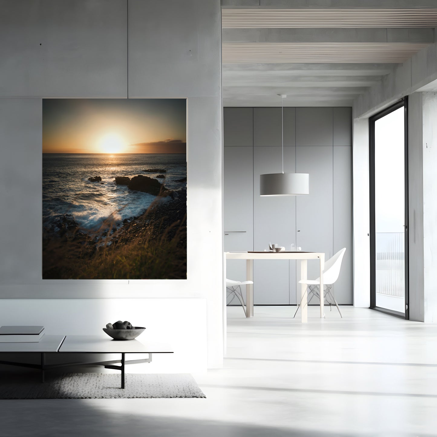 Golden Sunset Beach Print – Coastal Wall Art, Serene Ocean Scenery