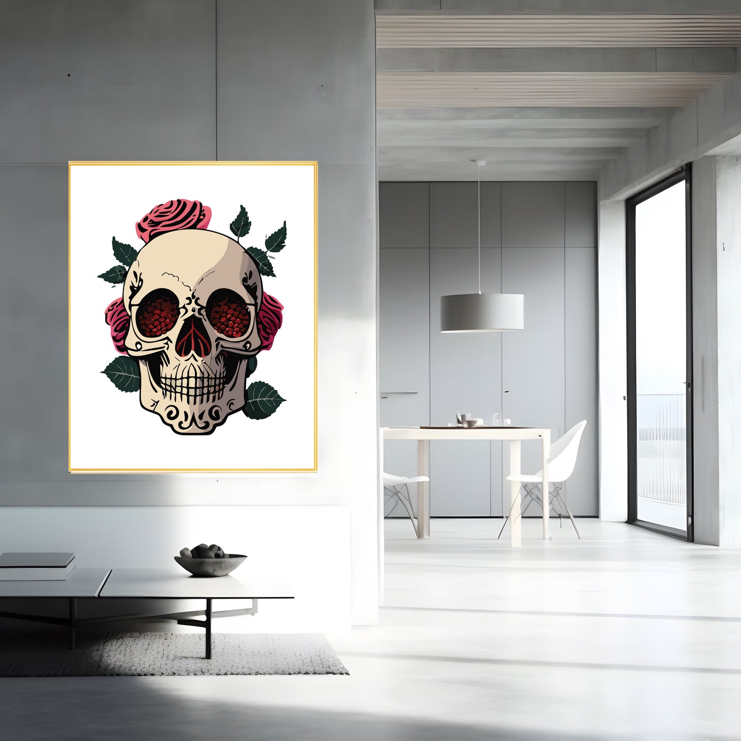 Skull with Roses Photo Poster or Canvas - Gothic Art Print"