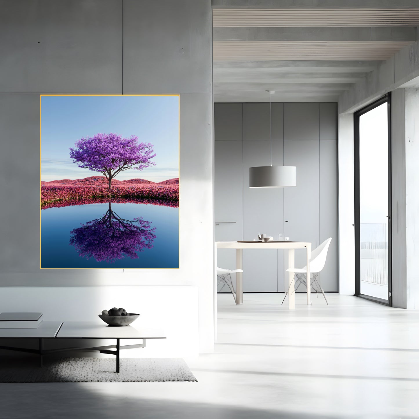 Purple Tree Reflection Print | Vibrant Nature Art | Artistic Water Reflection Wall Decor | Unique Home Decoration