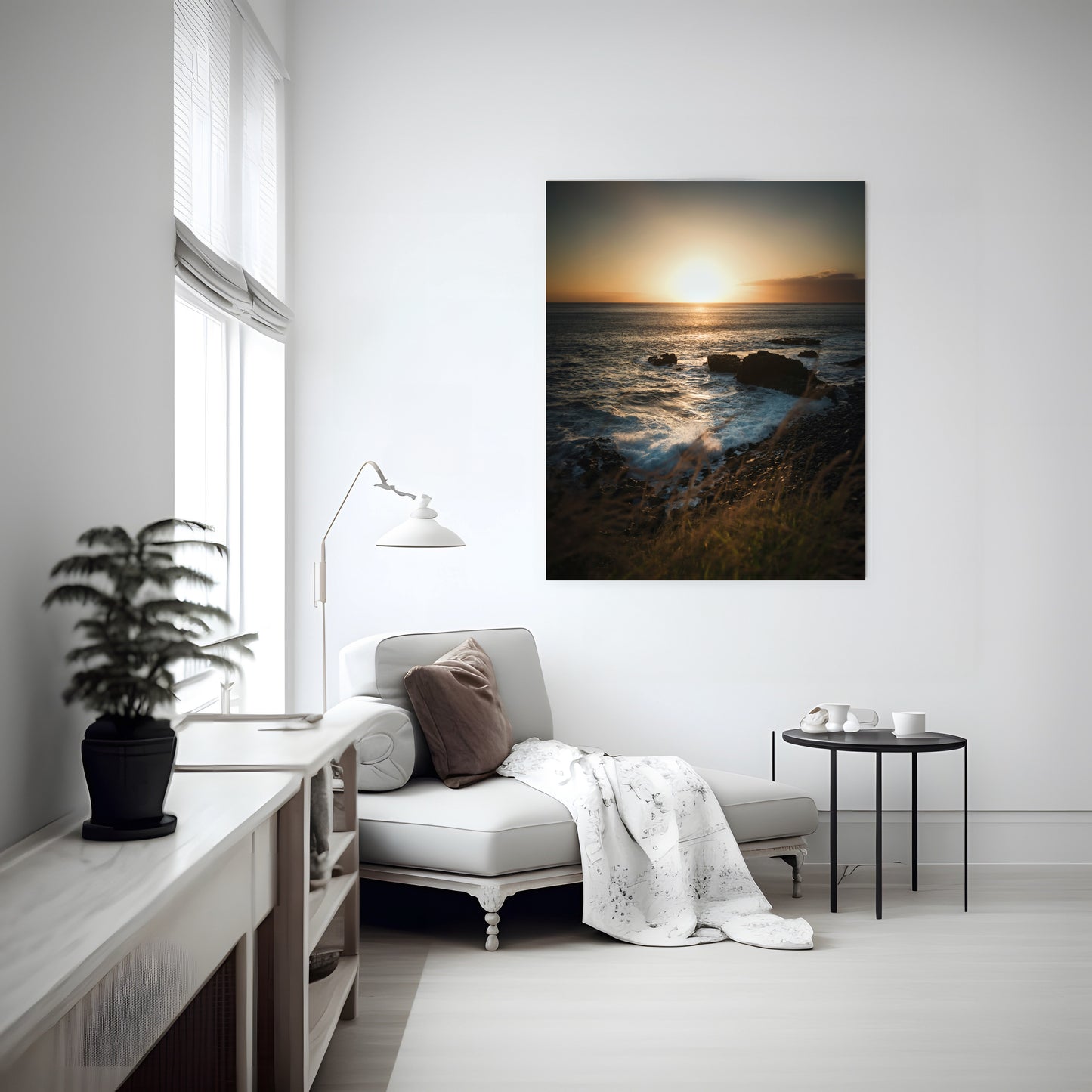 Golden Sunset Beach Print – Coastal Wall Art, Serene Ocean Scenery