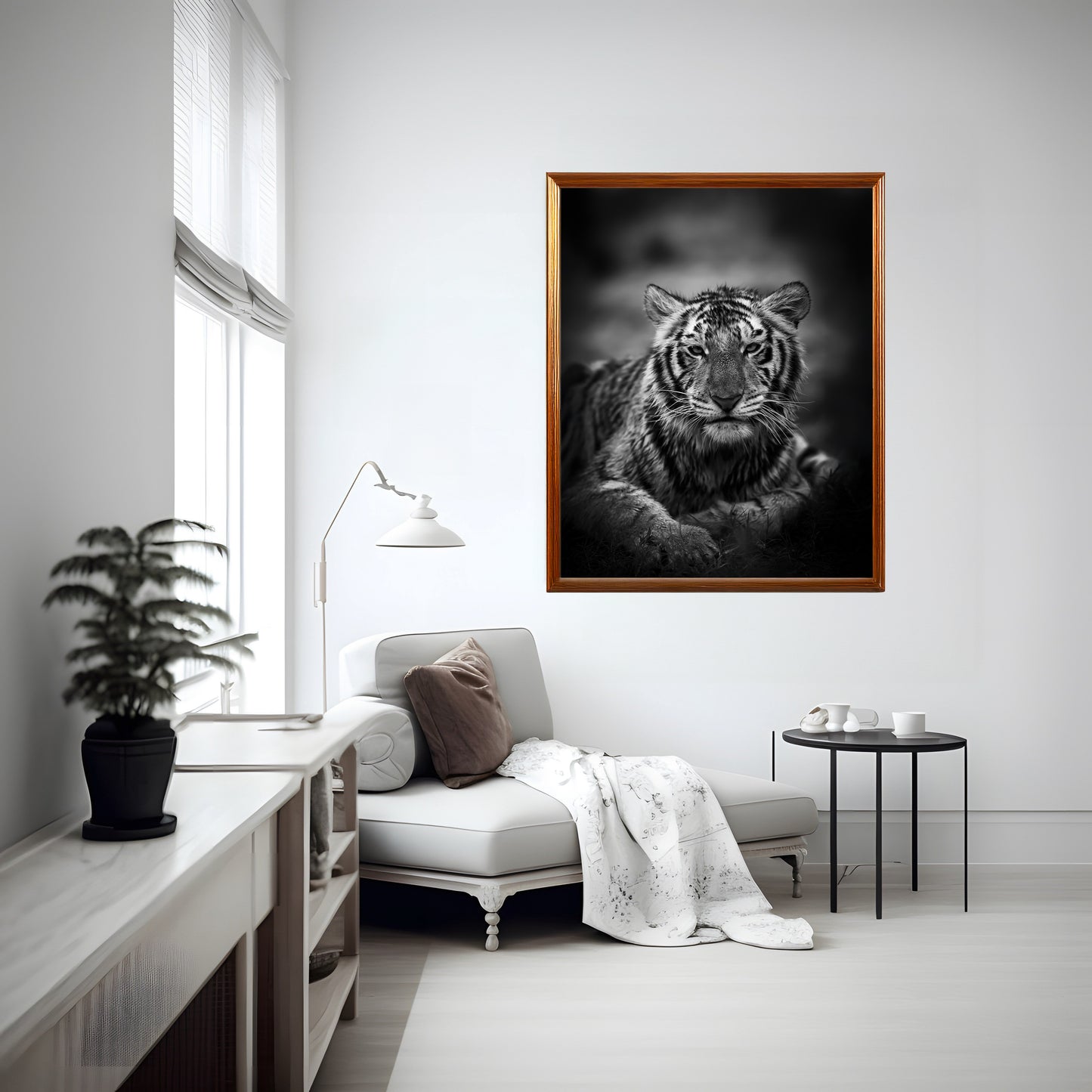 Majestic Black and White Tiger – Powerful Wildlife Art Print