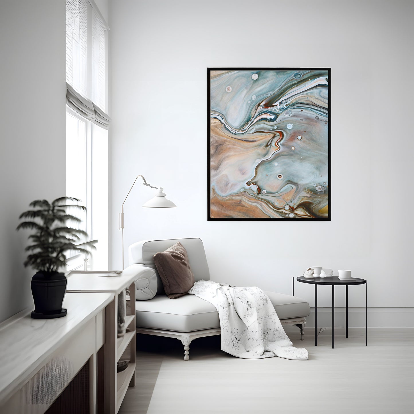 Abstract Painting in Light Blue and Matte Tones