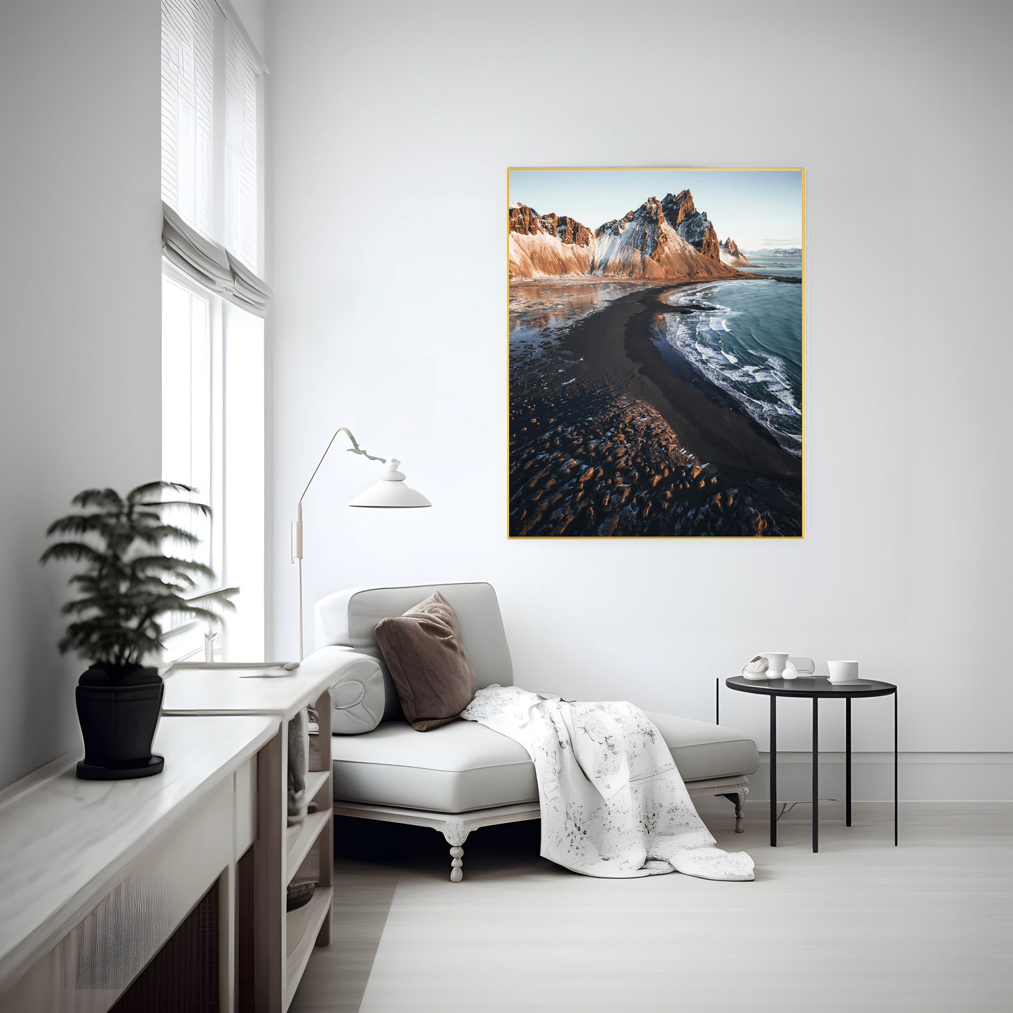 Beach with Mountain Print | Stunning Coastal and Mountain Landscape | Serene Nature Photography | Coastal Wall Art