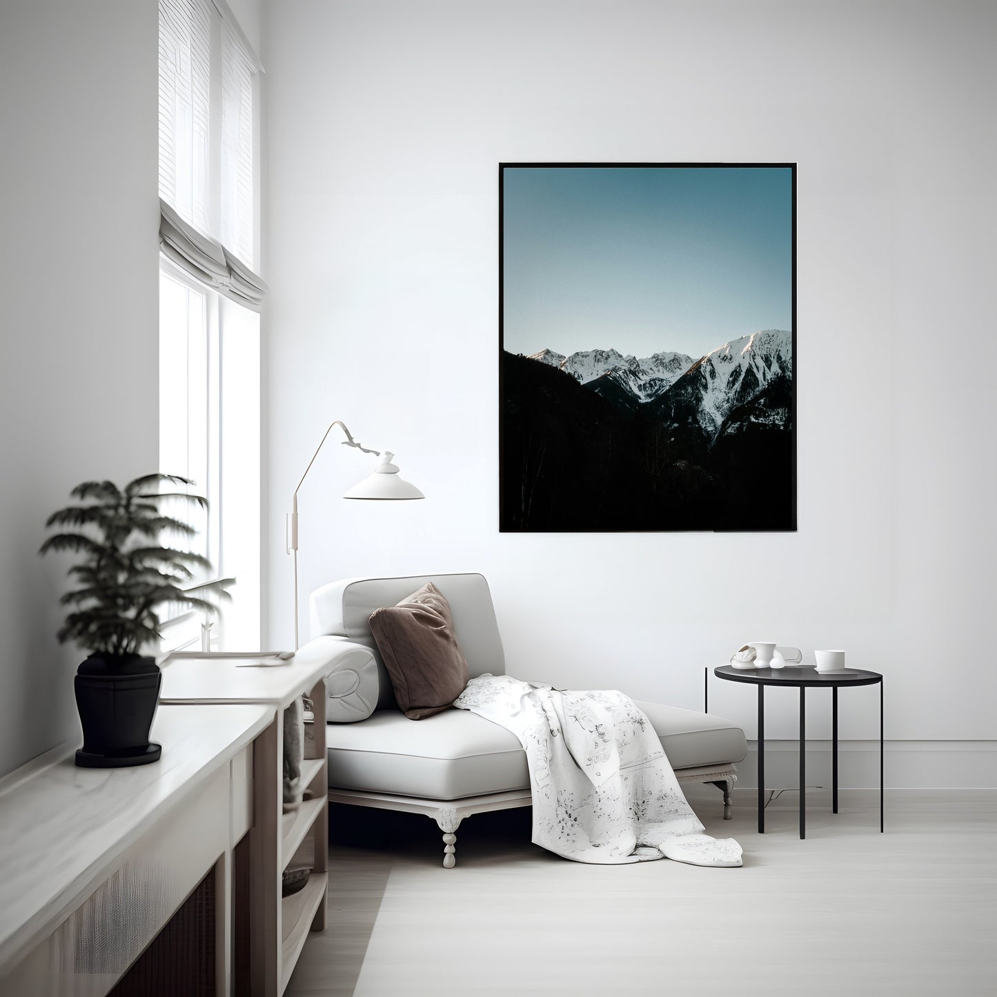 Snow-Capped Mountains with Shadow - Serene Winter Landscape Print