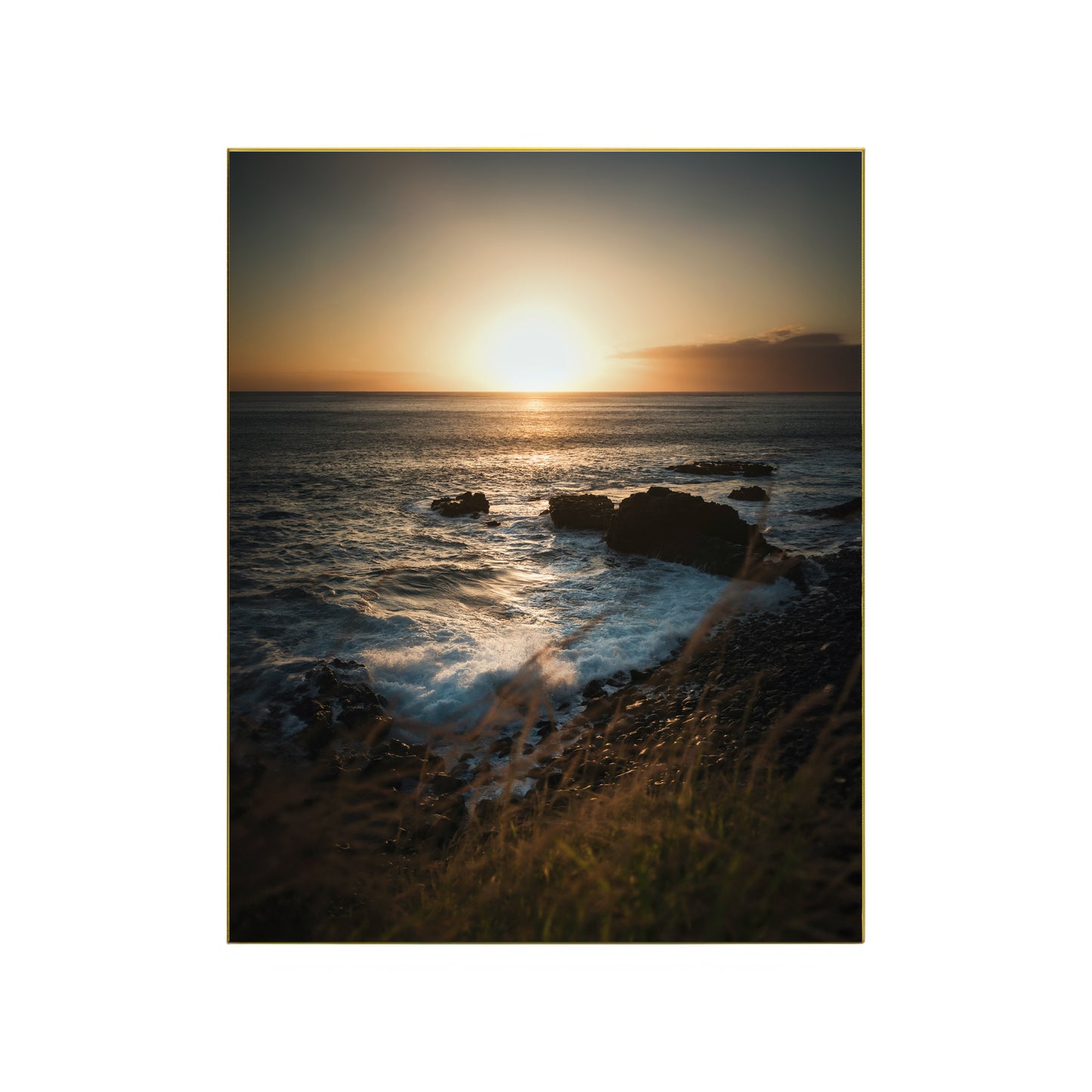 Golden Sunset Beach Print – Coastal Wall Art, Serene Ocean Scenery