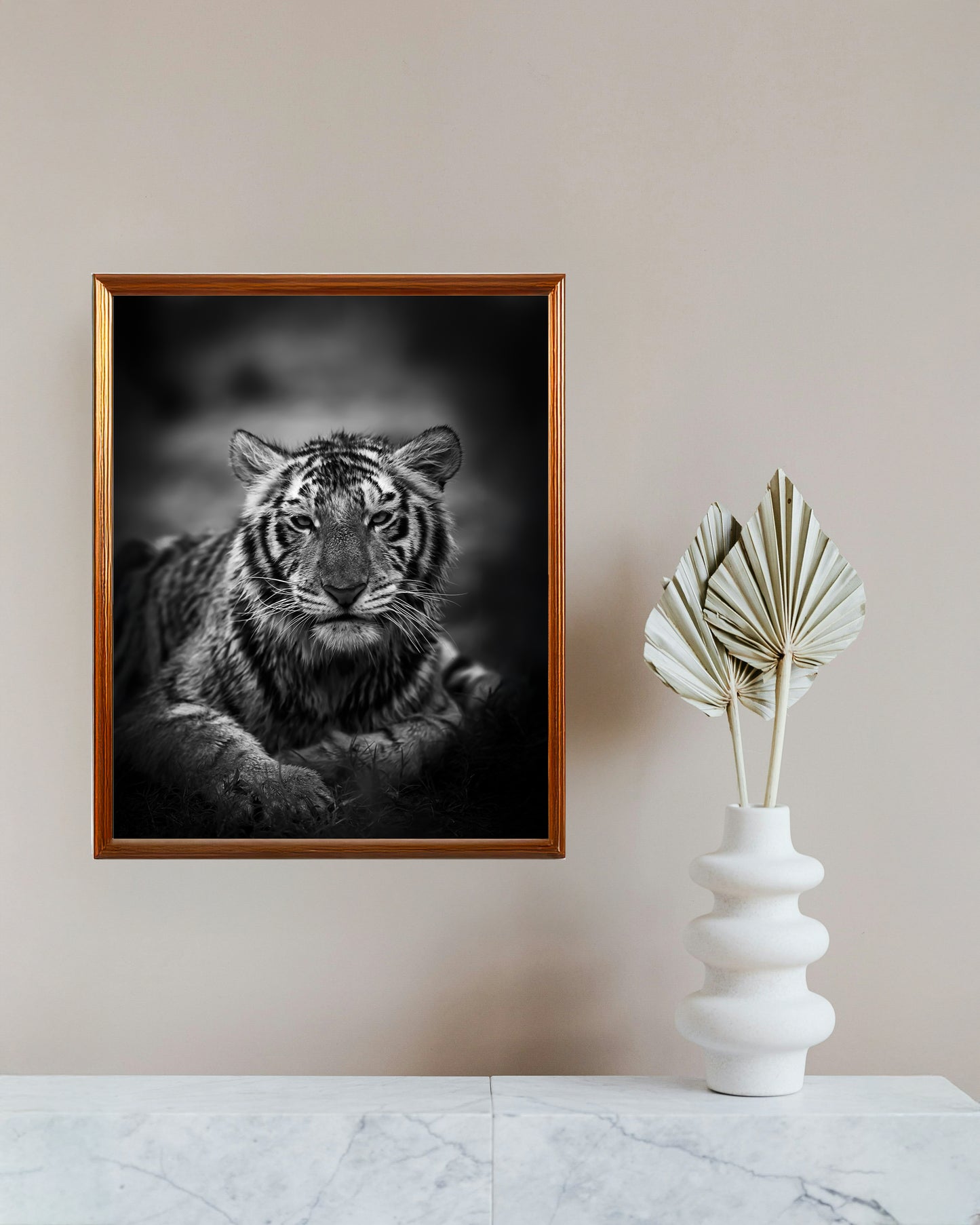 Majestic Black and White Tiger – Powerful Wildlife Art Print