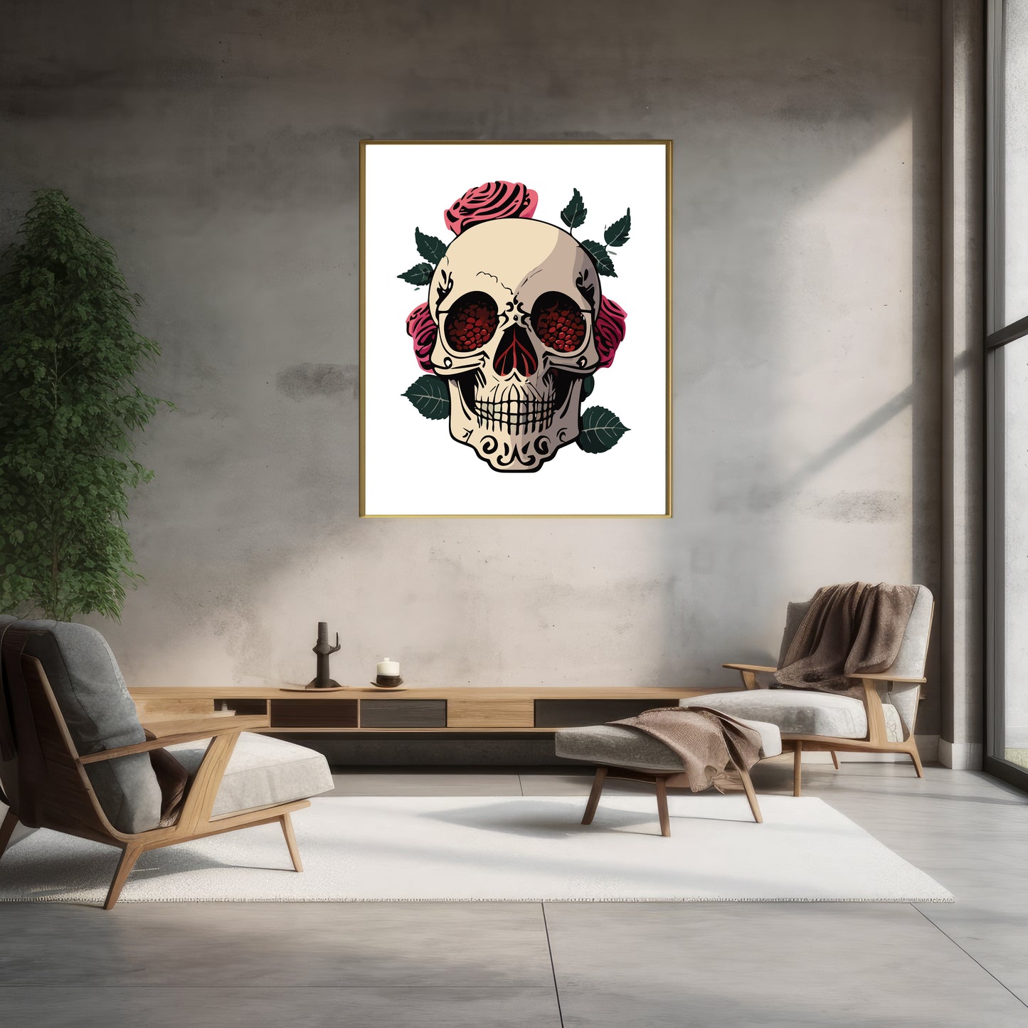 Skull with Roses Photo Poster or Canvas - Gothic Art Print"